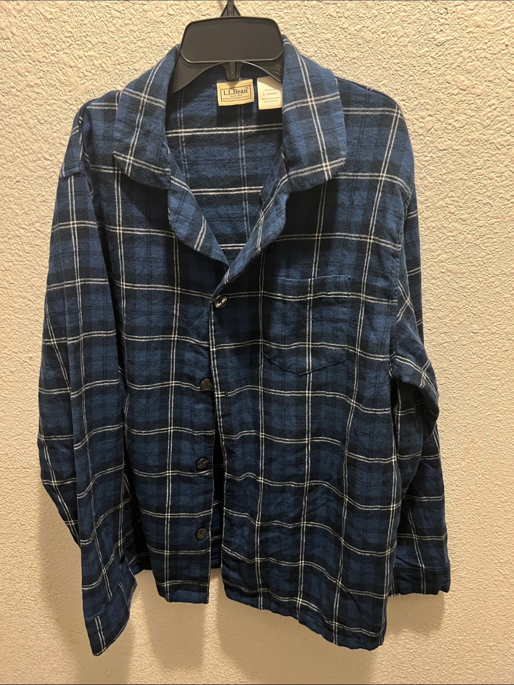 L.L. Bean Navy and White Plaid Flannel Shirt Pajama top
